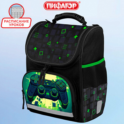 Ранец ПИФАГОР BASIC, 1 отделение, 3 кармана, эргономичная спинка, "Старт!", 35х28х18 см, 274423