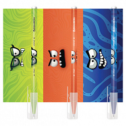 Ручка стираемая гелевая, кросс-серия "МОНСТРИКИ", BRAUBERG, СИНЯЯ, корпус ассорти, игольчатый наконечник 0,5 мм, линия 0,35 мм, 144484