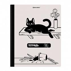 Тетрадь А5 96 л. BRAUBERG, на сшивке с корешком, клетка, обложка картон, "Кот-Непоседа", 405292