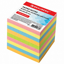 Блок для записей проклеенный, 9х9х9 см, плотность 80 г/м2, цветной, BRAUBERG, 129207