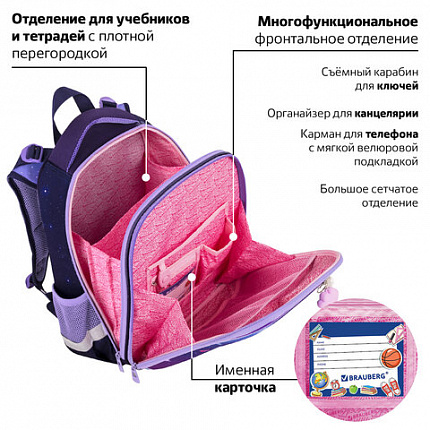 Ранец BRAUBERG PREMIUM, 2 отделения, с брелоком, "Anime cat", 38х29х16 см, 272017