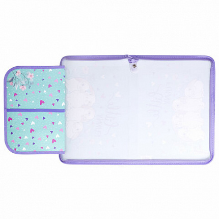 Папка для труда на молнии ЮНЛАНДИЯ А4, 1 отделение, откидная планка, органайзер, "Little bunny", 270984