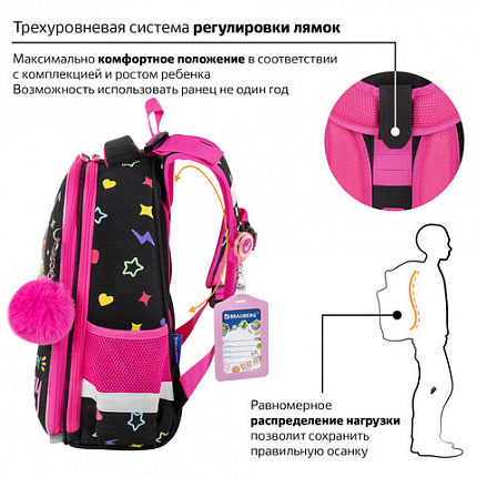 Ранец BRAUBERG PREMIUM, 2 отделения, с брелоком, "Headphones", велюровая нашивка, 38х29х16 см, 273100