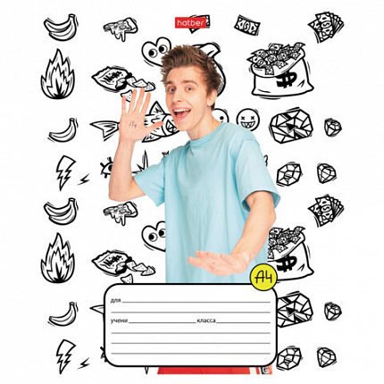 Тетрадь 12 л., HATBER клетка, обложка картон, "Влад А4" (микс в спайке), 073122, 12Т5В1