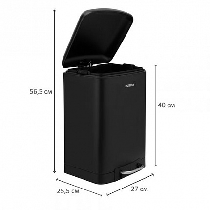 Ведро мусорное с педалью 12 л, крышка с доводчиком, черное матовое, металл, LAIMA ULTRA, 701565
