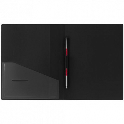 Папка с металлическим скоросшивателем и внутренним карманом BRAUBERG "Contract", черная, до 100 л., 0,7 мм, бизнес-класс, 221781