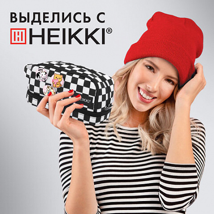 Пенал-органайзер HEIKKI (ХЕЙКИ) с ручкой, значки, 2 отделения, откидная планка, 22x13х10 см, "Black&White", 273601