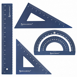 Набор чертежный металлический BRAUBERG (линейка 15 см, 2 треугольника, транспортир), 210816