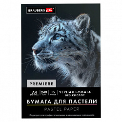 Бумага для пастели АБРАЗИВНАЯ А4 в папке, 15 листов, ЧЕРНАЯ, 240 г/м2, BRAUBERG ART, 117765