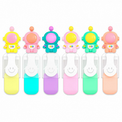 Набор текстовыделителей с топперами 6 ЦВЕТОВ ПАСТЕЛЬ, "КОСМО", линия 1-4 мм, FUNSTER (ФАНСТЕР), 152654