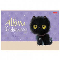 Альбом для рисования, А4, 32 л., скоба, обложка картон, ламинация, HATBER, 205х290 мм, "Кошарики", 074721, 32А4лВ