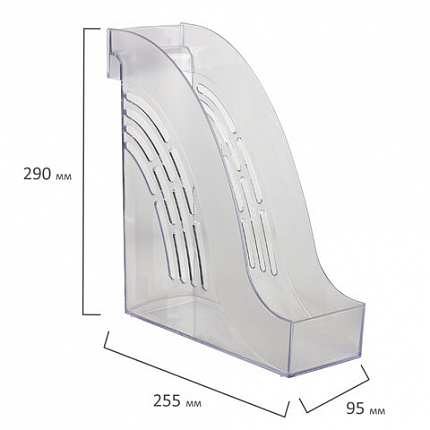 Лоток вертикальный для бумаг BRAUBERG "Office", 255х95х290 мм, прозрачный, 237231