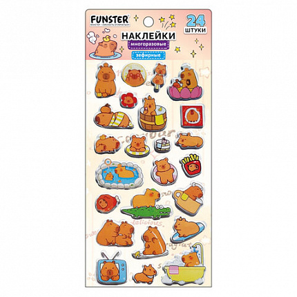 Наклейки зефирные "Капибары", 18х9,5 см, ассорти 6 видов, FUNSTER (ФАНСТЕР), 666093
