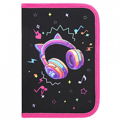 Пенал BRAUBERG с наполнением, 1 отделение, 1 откидная планка, 24 предмета, 21х14 см, "Headphones", 273531