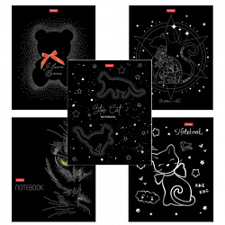 Тетрадь А5 48 л., HATBER скоба, клетка, матовая ламинация, 3D-фольга, "Кошки-мишки" (микс), 087356, 48Т5лофВ1