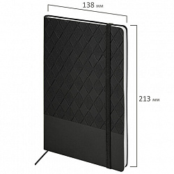 Блокнот А5 138x213 мм, BRAUBERG "Tissage", под кожу, 80 л., резинка, клетка, черный, 116601