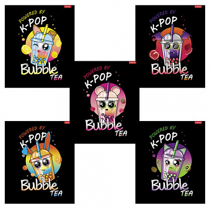 Тетрадь А5, 48 л., HATBER скоба, клетка, глянцевая ламинация, "Bubble tea" (микс в спайке), 089457, 48Т5лВ1