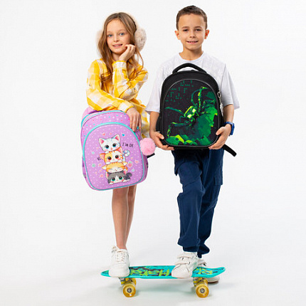 Рюкзак BRAUBERG OPTIMA, 2 отделения, с брелоком, "Funny kittens", 36х27х18 см, 273156