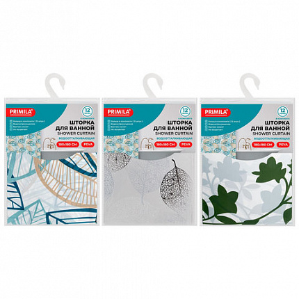 Шторка для ванной PEVA, 180х180 см, кольца в комплекте, дизайн ассорти, РАСТЕНИЯ, PRIMILA (ПРИМИЛА), 700076