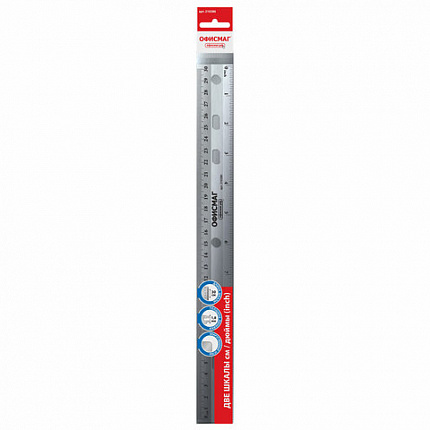 Линейка пластиковая 30 см, ОФИСМАГ, прозрачная, европодвес, 210286