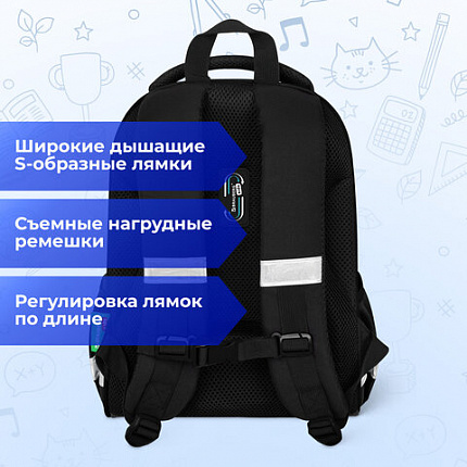 Ранец BRAUBERG KIDS START, 1 отделение, 2 кармана, "Герой в космосе", СВЕТЯЩИЙСЯ, 35х26х13 см, 274408