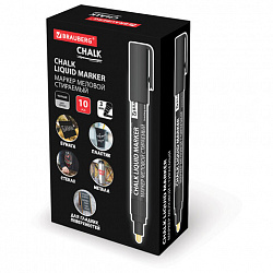 Маркер меловой CHALK LIQUID MARKER, ЧЕРНЫЙ, 3 мм, стираемый, BRAUBERG "CHALK", 152600
