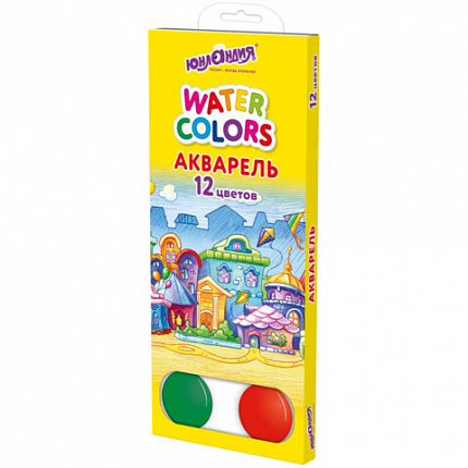 Краски акварельные ЮНЛАНДИЯ "ДОМИКИ" 12 цветов, медовые, круглые кюветы, 192550