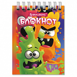 Блокнот МАЛЫЙ ФОРМАТ А7, 75х105 мм, 40 л., гребень, клетка, кросс-серия "МОНСТРИКИ", BRAUBERG, 116998