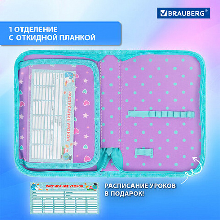 Пенал BRAUBERG, 1 отделение, 1 откидная планка, полиэстер, 21х14 см, "Funny kittens", 273523