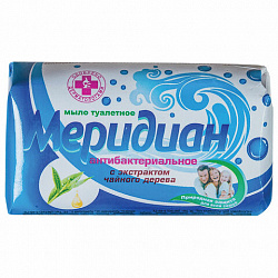 Мыло туалетное 100 г АНТИБАКТЕРИАЛЬНОЕ (Меридиан), экстракт чайного дерева, бумажная упаковка, МИНПРОМТОРГ