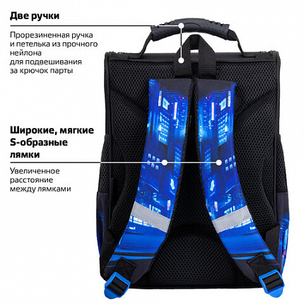 Ранец ПИФАГОР BASIC, 1 отделение, 3 кармана, эргономичная спинка, "Speed rusher", 35х28х18 см, 273141