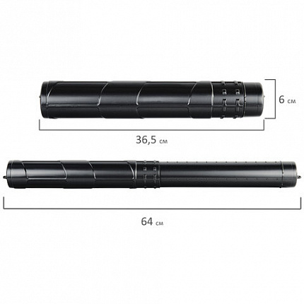 Тубус для чертежей телескопический, длина 36,5-64 см, формат А1, диаметр 6 см, черный, STAFF, 271255