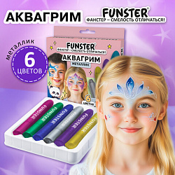 Аквагрим для лица и тела, 6 цветов МЕТАЛЛИК, FUNSTER (ФАНСТЕР), легко смываются, 192574