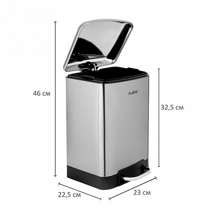 Ведро мусорное с педалью 6 л, крышка с доводчиком, стальное, БЕЗ ОТПЕЧАТКОВ, LAIMA ULTRA, 701567