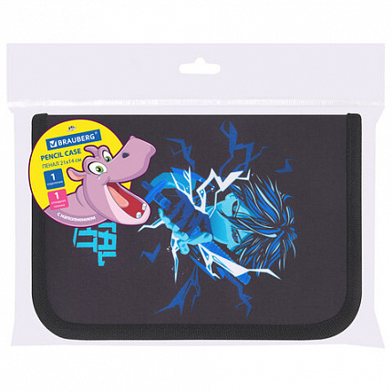 Пенал BRAUBERG с наполнением, 1 отделение, 1 откидная планка, 24 предмета, 21х14 см, Anime fight, 272354