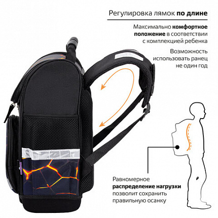 Ранец ЮНЛАНДИЯ WISE, 1 отделение, 3 кармана, устойчивое дно, Volcano split, 37х29х15 см, 273162