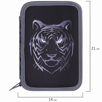 Пенал BRAUBERG, 3 отделения, полиэстер, 21х14 см, "Tiger", 271551