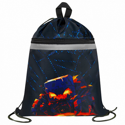 Мешок для обуви BRAUBERG, с петлей, светоотражающая полоса, 2 отделения, 46х36 см, "Fire spider", 273450