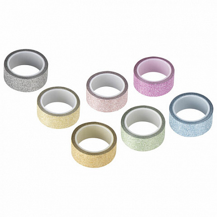 Клейкие ленты полимерные для декора с блестками "ПАСТЕЛЬ", 15 мм х 3 м, 7 цветов, ОСТРОВ СОКРОВИЩ, 661716