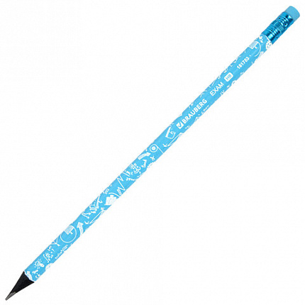 Карандаш чернографитный BRAUBERG "EXAM", 1 шт., HB, с ластиком, корпус ассорти, 181753