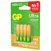 Батарейки КОМПЛЕКТ 4 шт., GP Ultra G-Tech, AAA (LR03, 24А), алкалиновые, мизинчиковые, 24AUA21-2CRSBC4
