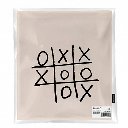 Сумка-шоппер BRAUBERG PREMIUM, канвас, 40х35 см, на кнопке, карман, бежевый, "Tic-tac-toe", 271902