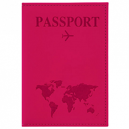 Обложка для паспорта "Passport map", экокожа soft-touch, малиновая, STAFF, 238761