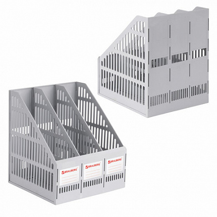 Лоток вертикальный для бумаг BRAUBERG "SMART-MAXI" (254х255х297 мм), 3 отделения, сетчатый, сборный, серый, 231524