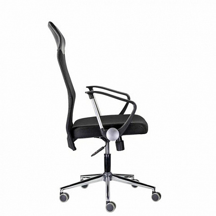 Кресло "Директ Лайт" МС-040, высокая спинка, с подлокотниками, хром, черное