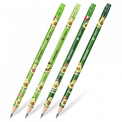 Набор карандашей чернографитных с принтом BRAUBERG "AVOCADO", 12 штук, HB, с ластиком, корпус ассорти, 182032