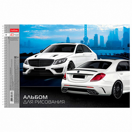 Альбом для рисования, А4, 40 листов, спираль, обложка картон, HATBER, 205х300 мм, "Престижные авто" (5 видов), 004146, 40А4Всп