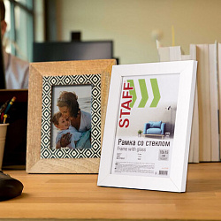 Рамка 10х15 см, небьющаяся, STAFF "Grand", багет 18 мм, белая, МДФ, 391208