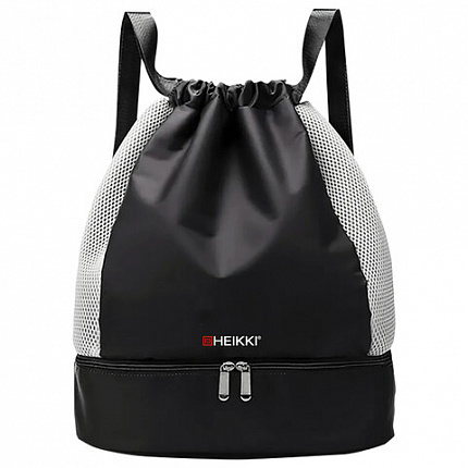 Рюкзак спортивный мешок HEIKKI ACTION (ХЕЙКИ) с отделением для обуви, вентилируемые стенки, 45х34 см, "Total black", 273455