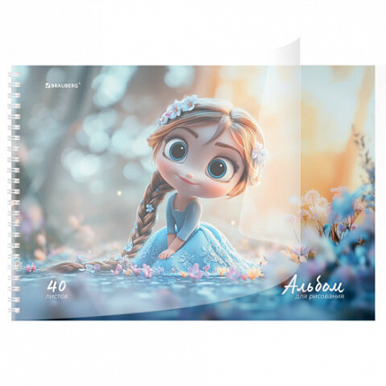Альбом для рисования, пластиковая обложка, А4 40л., гребень, BRAUBERG, 210х297мм, АССОРТИ-1 (8 видов), 107682